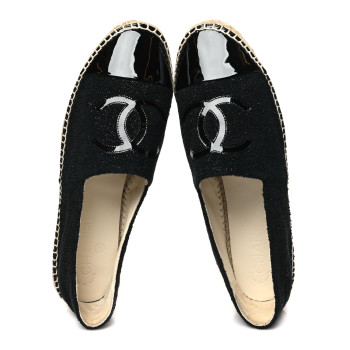 CHANEL Fabric Patent Calfskin CC Espadrilles 40 Black