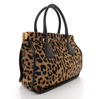 PRADA Calf Hair Leopard Print Tote Sabbia Moro
