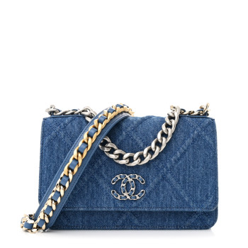 CHANEL Denim Quilted Chanel 19 Wallet On Chain WOC Blue