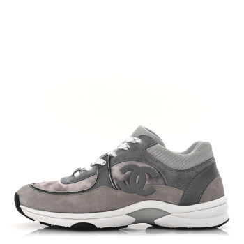 CHANEL Fabric Suede Calfskin CC Sneakers 40 Dark Grey Grey