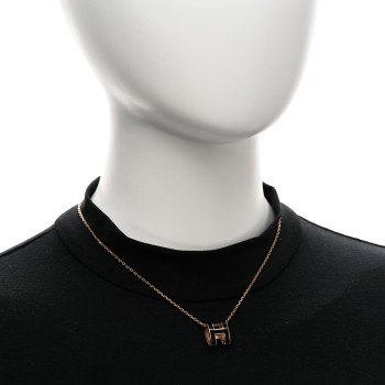 HERMES Lacquered Rose Gold Pop H Pendant Necklace Black