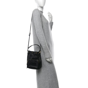 PRADA Glace Calfskin Embossed Secchiello Bucket Bag Black