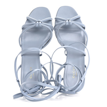 GUCCI Nappa Charlotte Bamboo Ankle Wrap Sandals 40 Porcelain Light Blue