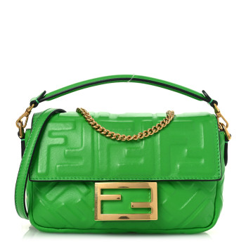 FENDI Nappa FF 1974 Embossed Mini Baguette Tomatillo