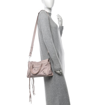 BALENCIAGA Agneau Classic Silver Hardware S City Logo Strap Light Rose White