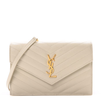SAINT LAURENT Grain De Poudre Matelasse Chevron Monogram Envelope Chain Wallet Crema Soft