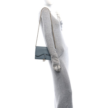 CHRISTIAN DIOR Goatskin Saddle Chain Pouch Cloud Blue