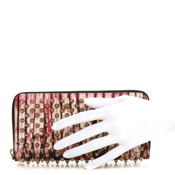 CHRISTIAN LOUBOUTIN Patent Bazin Spikes Panettone Zip Wallet Pompadour