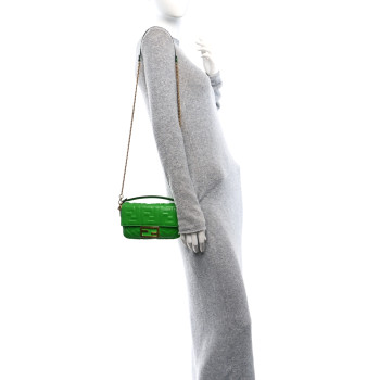FENDI Nappa FF 1974 Embossed Mini Baguette Tomatillo