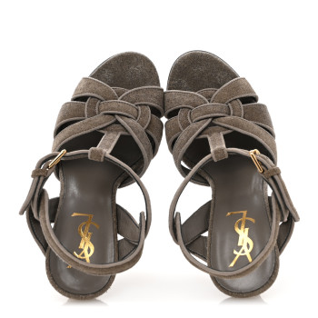 SAINT LAURENT Suede Quartz Tribute 105 Platform Sandals 35.5 Mouse