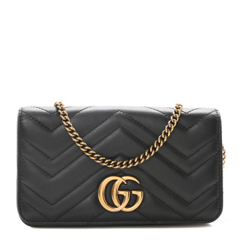 GUCCI Calfskin Matelasse GG Marmont Mini Bag Black
