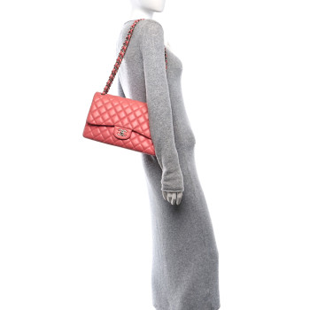 CHANEL Lambskin Quilted Jumbo Double Flap Pink