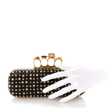 ALEXANDER MCQUEEN Nappa Studded Skull Knuckle Duster Clutch Black
