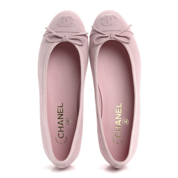 CHANEL Suede Calfskin Cap Toe CC Ballerina Flats 37.5 Light Pink