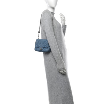 CHANEL Denim Quilted Camellia Sweetheart Mini Flap Blue