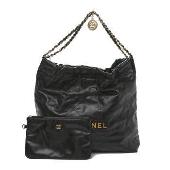 CHANEL Shiny Calfskin Quilted Chanel 22 Black