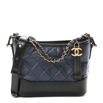 CHANEL Aged Calfskin Quilted Small Gabrielle Hobo Navy Black