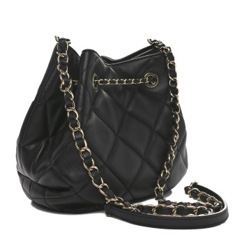 CHANEL Lambskin Quilted CC Dweller Drawstring Bucket Bag Black