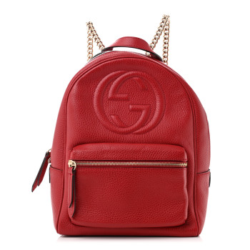 GUCCI Pebbled Calfskin Soho Chain Backpack Hibiscus Red