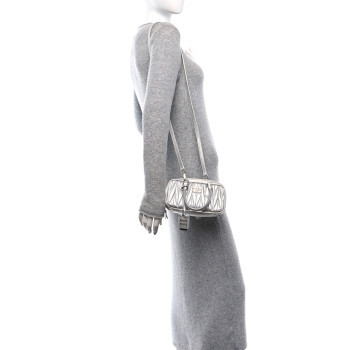 MIU MIU Metallic Nappa Matelasse Mini Arcadie Top Handle Bag Silver