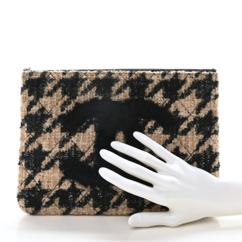 CHANEL Tweed CC Medium Cosmetic Case Beige Black