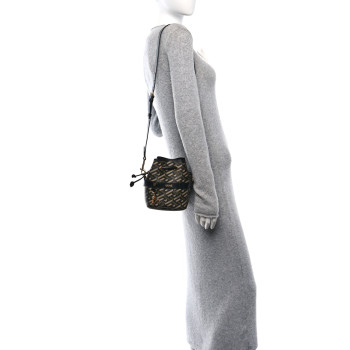 VERSACE Coated Canvas La Greca Mini Bucket Bag Black Green Beige
