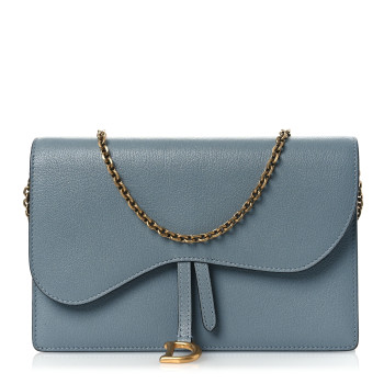 CHRISTIAN DIOR Goatskin Saddle Chain Pouch Cloud Blue
