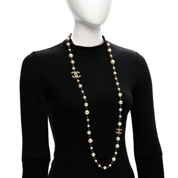 CHANEL Graduated Pearl CC Long Necklace Gold