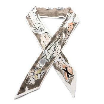 CHRISTIAN DIOR Silk Mitzah ABCDIOR "X" Scarf Grey