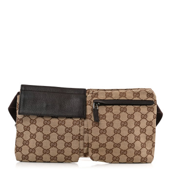 GUCCI GG Monogram Double Pocket Belt Bag Dark Brown