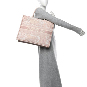 CHRISTIAN DIOR Canvas Toile De Jouy Embroidered Large Book Tote Pink