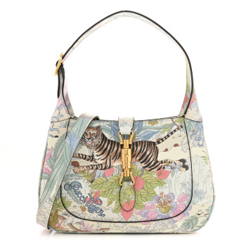 GUCCI New Shangai Calfskin Tiger Savanah Small Jackie 1961 Hobo Chalky White Multicolor