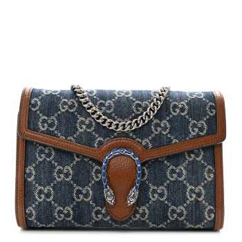 GUCCI New Denim GG Monogram Dollar Calfskin Enamel Mini Dionysus Chain Wallet Blue Tea Cuir Epilog Electric Blue