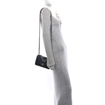 CHANEL Lambskin Quilted Chanel 19 Wallet On Chain WOC Dark Grey