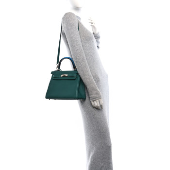 HERMES Togo Au Pas Kelly Retourne 28 Malachite Turquoise Black