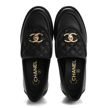 CHANEL Lambskin Quilted CC Turnlock Loafers 36 Black