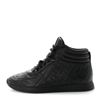 FENDI Nappa Macro FF Embossed High Top Sneakers 38 Black