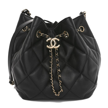 CHANEL Lambskin Quilted CC Dweller Drawstring Bucket Bag Black