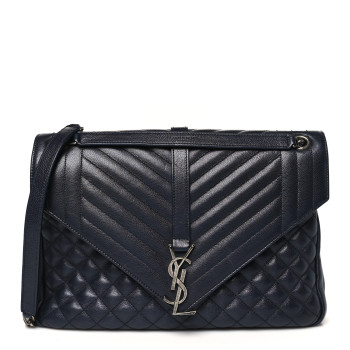 SAINT LAURENT Calfskin Mixed Matelasse Triquilt Large Monogram Satchel Deep Marine