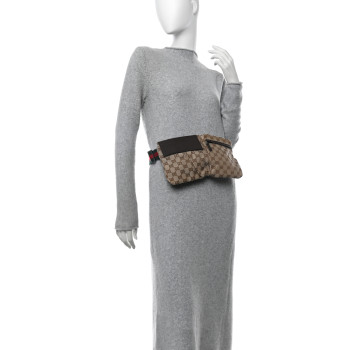 GUCCI GG Monogram Web Double Pocket Belt Bag Dark Brown
