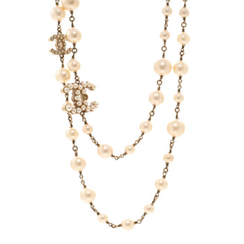 CHANEL Graduated Pearl CC Long Necklace Gold