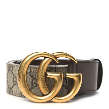GUCCI GG Supreme Monogram Matte Plutone Calfskin Double G 40mm Belt 110 44 Beige Ebony Black