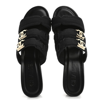 CHANEL Fabric Metal CC Logo Mules 36 Black