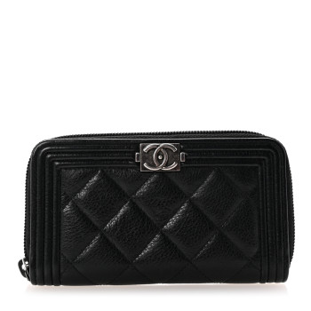 CHANEL Calfskin Quilted Small Boy Zip Around Wallet Black
