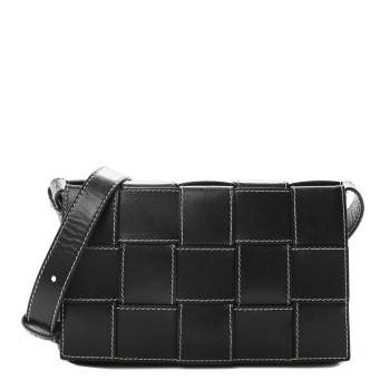 BOTTEGA VENETA Calfskin Maxi Intrecciato Edge Stitch Cassette Crossbody Bag Black
