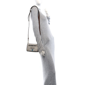 BURBERRY Cotton Canvas Horseferry Print Small Crossbody Bag Grey Tan