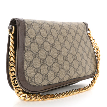 GUCCI GG Supreme Monogram Textured Dollar Calfskin Blondie Chain Shoulder Flap Bag Beige Ebony New Acero