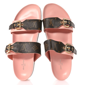 LOUIS VUITTON Monogram Bom Dia Mule Sandals 38.5 Rose Poudre