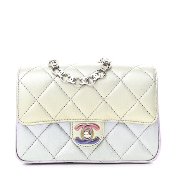 CHANEL Gradient Metallic Calfskin Quilted Clutch Silver Blue Yellow Purple