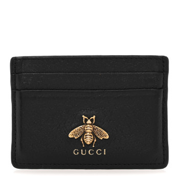 GUCCI Pebbled Calfskin Animalier Card Holder Black
